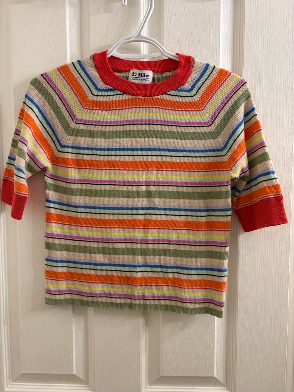 27 Miles Striped Knit Short Sleeve Sweater